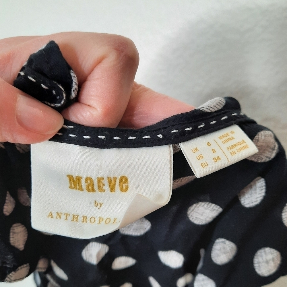 Anthropologie Maeve Black Dottie Ruffled Top 2 - Picture 6 of 8